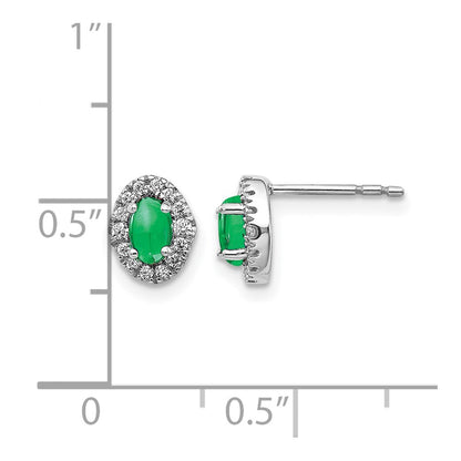 14k White Gold 1/6 Ct. Lab Grown Diamond VS/SI+ G+ and Oval Created Emerald Complete Halo Post Earrings