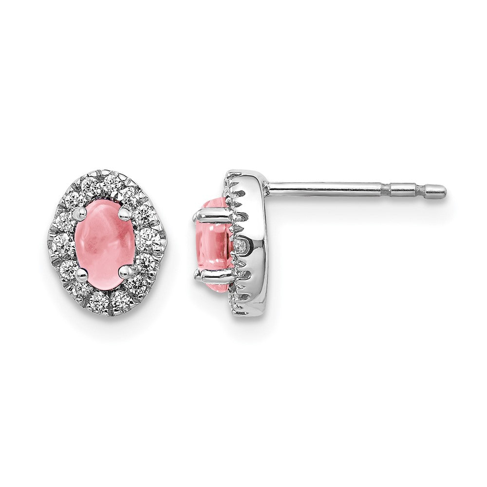 14K White Gold Diamond And Cabochon Pink Tourmaline Earrings