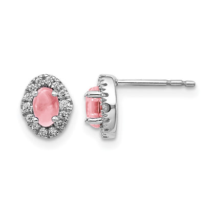 14K White Gold Diamond And Cabochon Pink Tourmaline Earrings