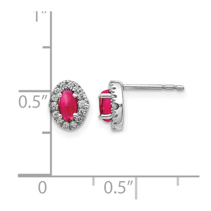 14k White Gold 1/6 Ct. Lab Grown Diamond VS/SI+ G+ and Oval Created Ruby Complete Halo Post Earrings