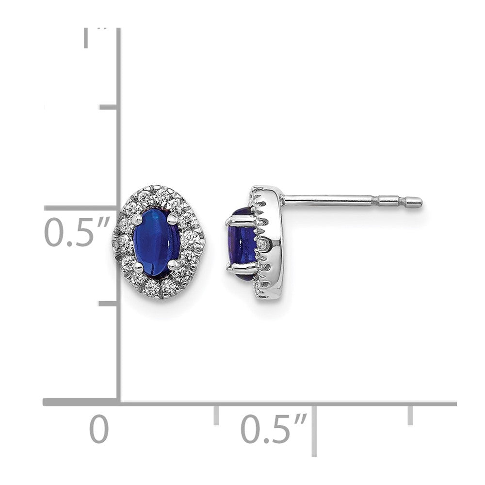 14k White Gold 1/6 Ct. Lab Grown Diamond VS/SI+ G+ and Oval Created Sapphire Halo Post Earrings