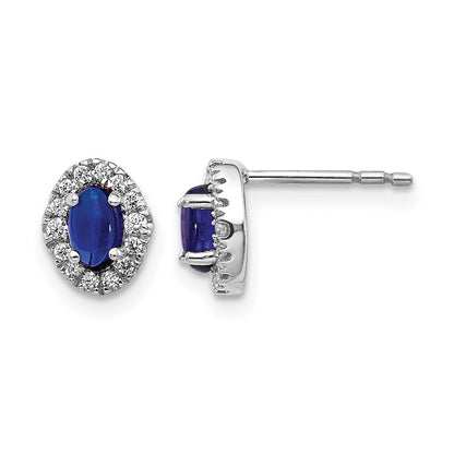 14k White Gold 1/6 Ct. Lab Grown Diamond VS/SI+ G+ and Oval Created Sapphire Halo Post Earrings