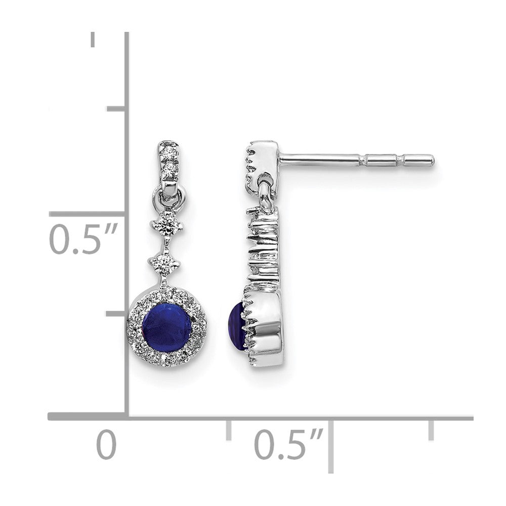 14k White Gold 1/6 Ct. Lab Grown Diamond VS/SI+ G+ and Cabochon Created Sapphire Dangle Post Earrings