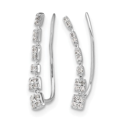 10K White Gold Diamond Graduated Ear Climber Earrings