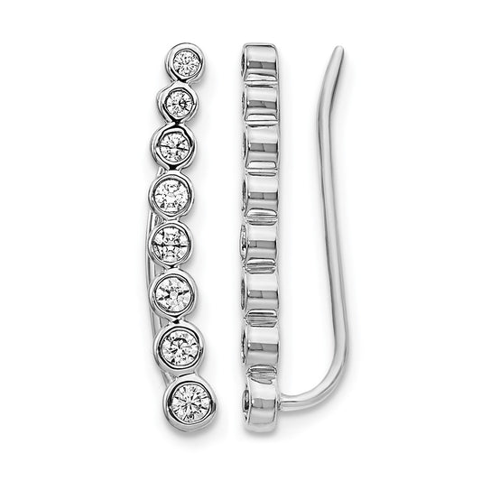 10K White Gold Diamond Graduated Ear Climber Earrings