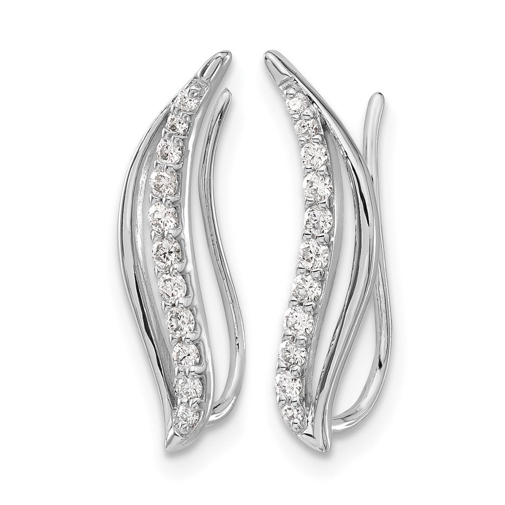 10K White Gold Diamond Wave Ear Climber Earrings