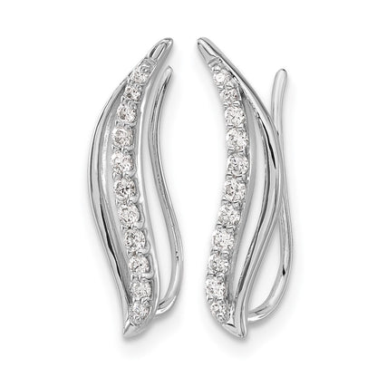 10K White Gold Diamond Wave Ear Climber Earrings