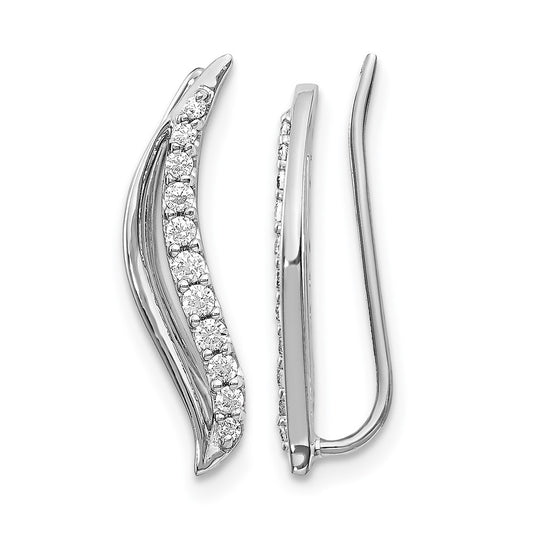 10K White Gold Diamond Wave Ear Climber Earrings