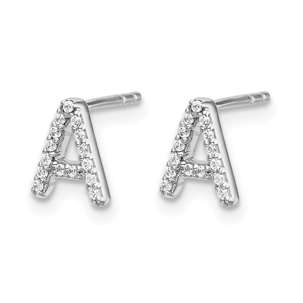 14K White Gold Lab Grown VS/SI+ G+ Diamond Letter A Initial Post Earrings
