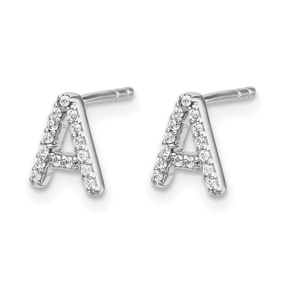 14K White Gold Lab Grown VS/SI+ G+ Diamond Letter A Initial Post Earrings