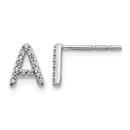 14K White Gold Lab Grown VS/SI+ G+ Diamond Letter A Initial Post Earrings
