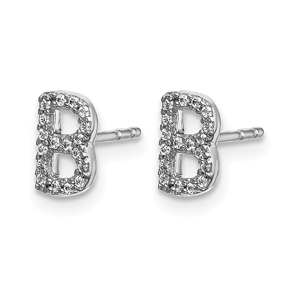 14K White Gold Lab Grown VS/SI+ G+ Diamond Letter B Initial Post Earrings