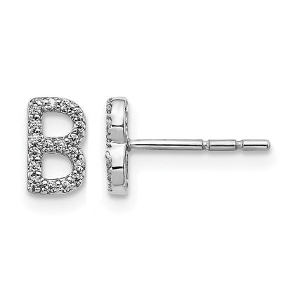 14K White Gold Lab Grown VS/SI+ G+ Diamond Letter B Initial Post Earrings