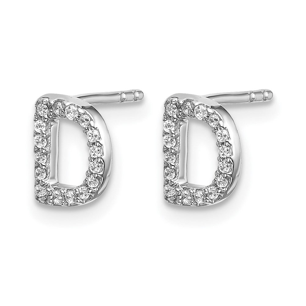 14K White Gold Lab Grown VS/SI+ G+ Diamond Letter D Initial Post Earrings