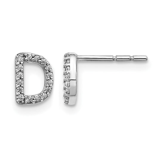 14K White Gold Lab Grown VS/SI+ G+ Diamond Letter D Initial Post Earrings