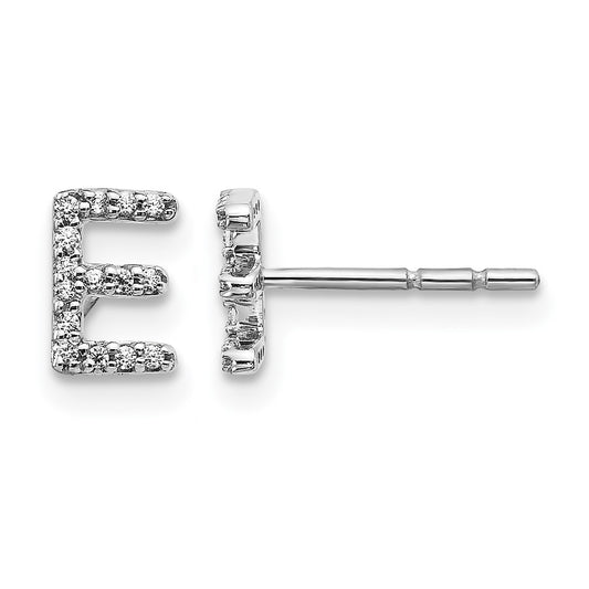 14K White Gold Lab Grown VS/SI+ G+ Diamond Letter E Initial Post Earrings