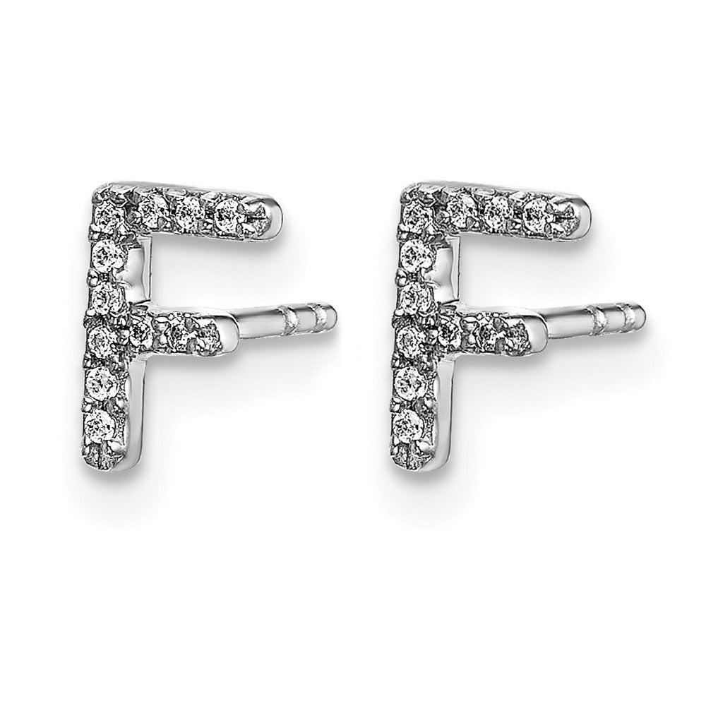 14K White Gold Lab Grown VS/SI+ G+ Diamond Letter F Initial Post Earrings