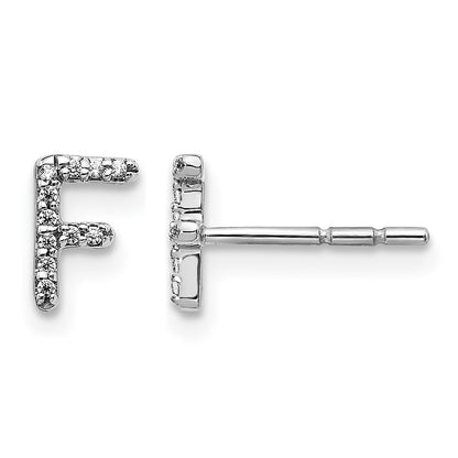 14K White Gold Lab Grown VS/SI+ G+ Diamond Letter F Initial Post Earrings
