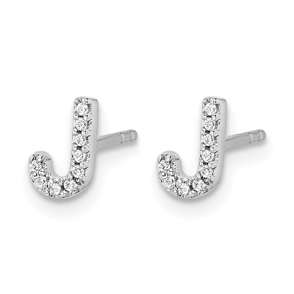 14K White Gold Lab Grown VS/SI+ G+ Diamond Letter J Initial Post Earrings