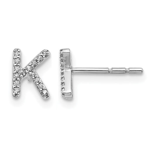 14K White Gold Lab Grown VS/SI+ G+ Diamond Letter K Initial Post Earrings