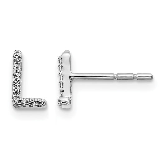 14K White Gold Lab Grown VS/SI+ G+ Diamond Letter L Initial Post Earrings