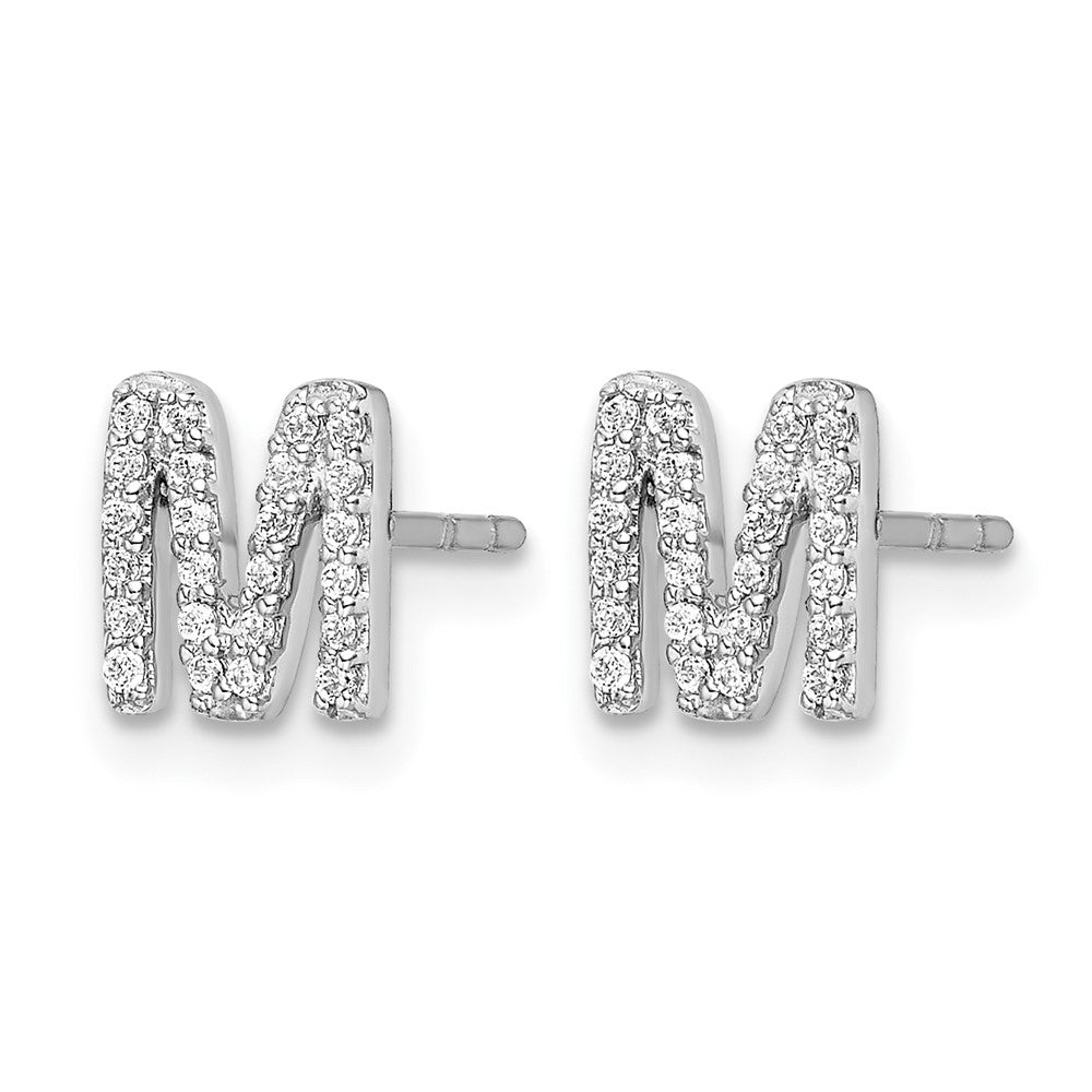 14K White Gold Lab Grown VS/SI FGH Diamond Letter M Initial Post Earrings