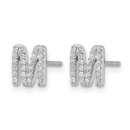 14K White Gold Lab Grown VS/SI FGH Diamond Letter M Initial Post Earrings