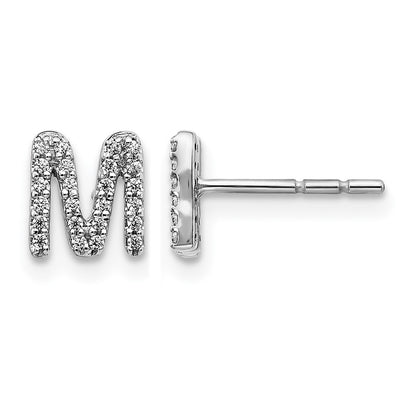 14K White Gold Lab Grown VS/SI FGH Diamond Letter M Initial Post Earrings