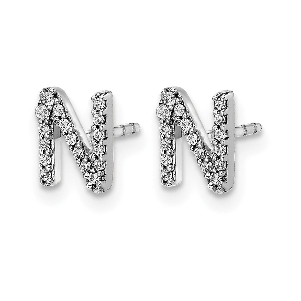 14K White Gold Lab Grown VS/SI+ G+ Diamond Letter N Initial Post Earrings