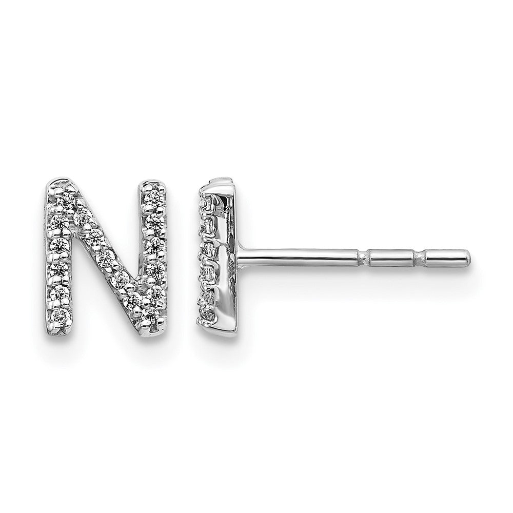 14K White Gold Lab Grown VS/SI+ G+ Diamond Letter N Initial Post Earrings