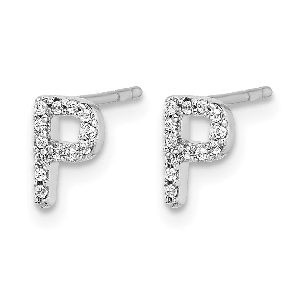 14K White Gold Lab Grown VS/SI FGH Diamond Letter P Initial Post Earrings
