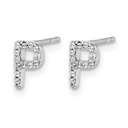 14K White Gold Lab Grown VS/SI FGH Diamond Letter P Initial Post Earrings