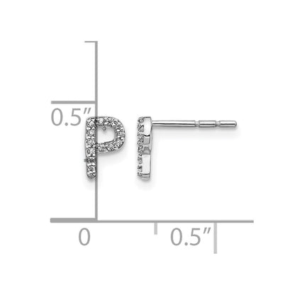 14K White Gold Lab Grown VS/SI FGH Diamond Letter P Initial Post Earrings