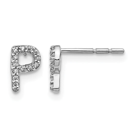 14K White Gold Lab Grown VS/SI FGH Diamond Letter P Initial Post Earrings