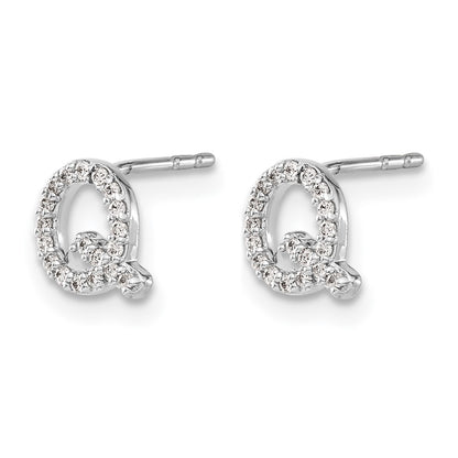 14K White Gold Lab Grown VS/SI+ G+ Diamond Letter Q Initial Post Earrings