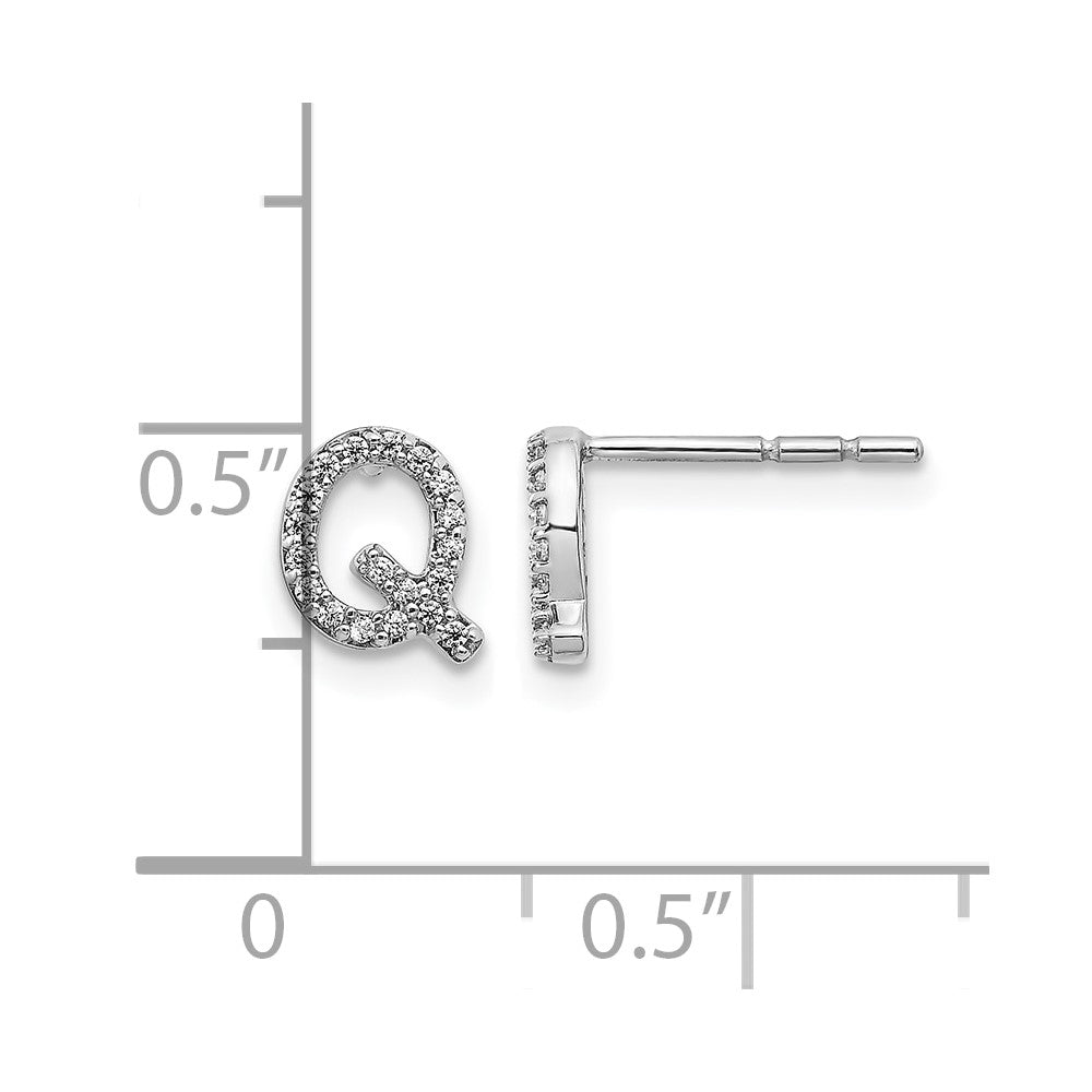 14K White Gold Lab Grown VS/SI+ G+ Diamond Letter Q Initial Post Earrings