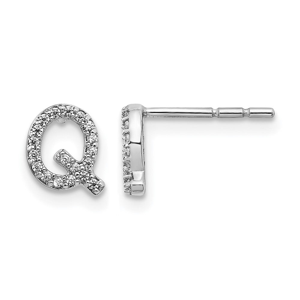 14K White Gold Lab Grown VS/SI+ G+ Diamond Letter Q Initial Post Earrings