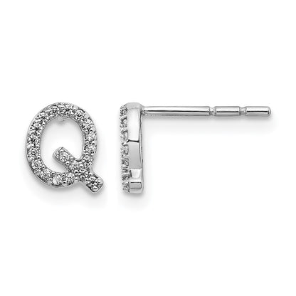14K White Gold Lab Grown VS/SI+ G+ Diamond Letter Q Initial Post Earrings