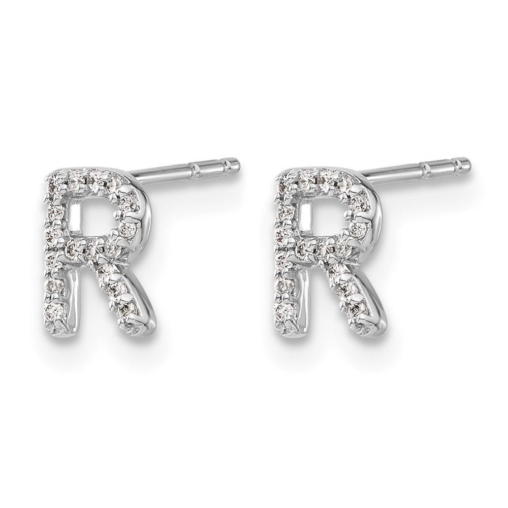 14K White Gold Lab Grown VS/SI+ G+ Diamond Letter R Initial Post Earrings