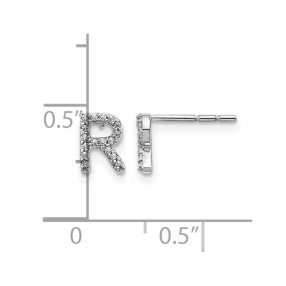14K White Gold Lab Grown VS/SI+ G+ Diamond Letter R Initial Post Earrings