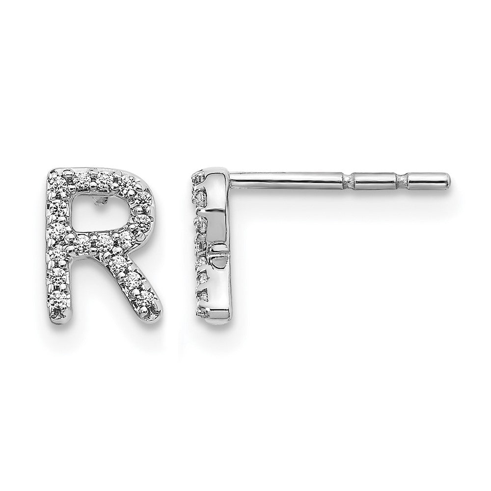 14K White Gold Lab Grown VS/SI+ G+ Diamond Letter R Initial Post Earrings