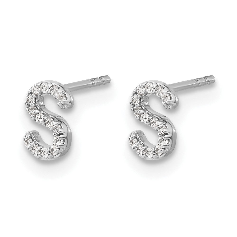 14K White Gold Lab Grown VS/SI+ G+ Diamond Letter S Initial Post Earrings