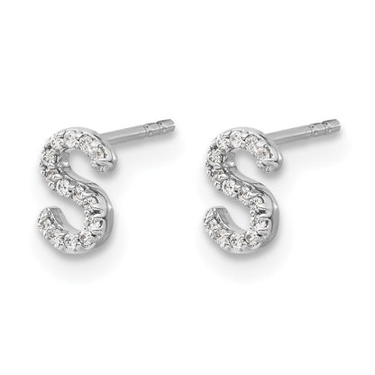14K White Gold Lab Grown VS/SI+ G+ Diamond Letter S Initial Post Earrings
