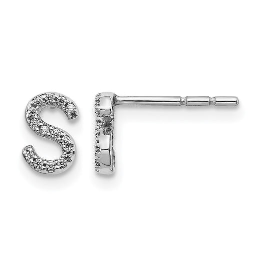 14K White Gold Lab Grown VS/SI+ G+ Diamond Letter S Initial Post Earrings