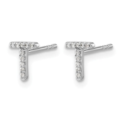 14K White Gold Lab Grown VS/SI+ G+ Diamond Letter T Initial Post Earrings