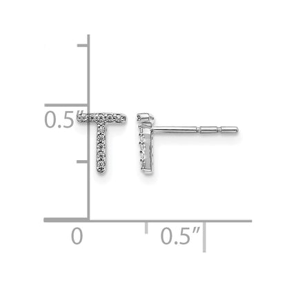 14K White Gold Lab Grown VS/SI+ G+ Diamond Letter T Initial Post Earrings