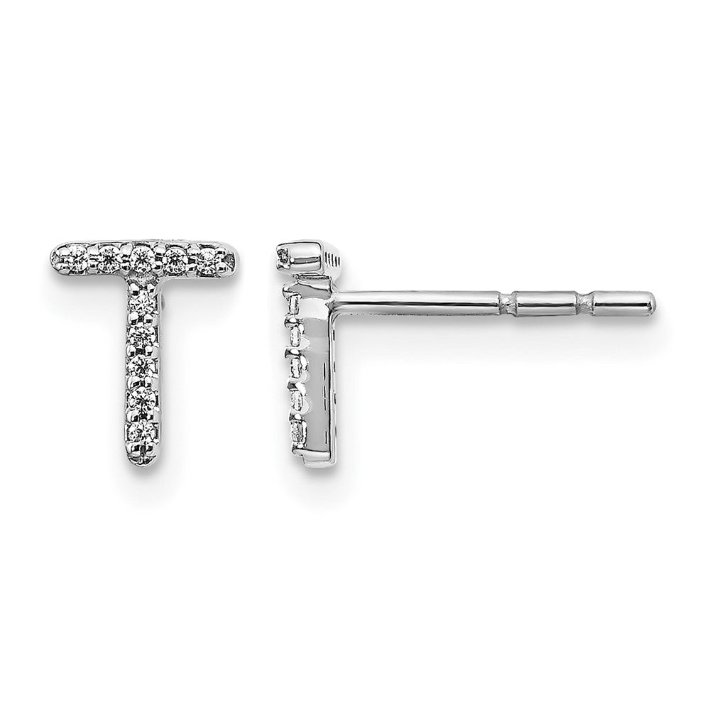 14K White Gold Lab Grown VS/SI+ G+ Diamond Letter T Initial Post Earrings