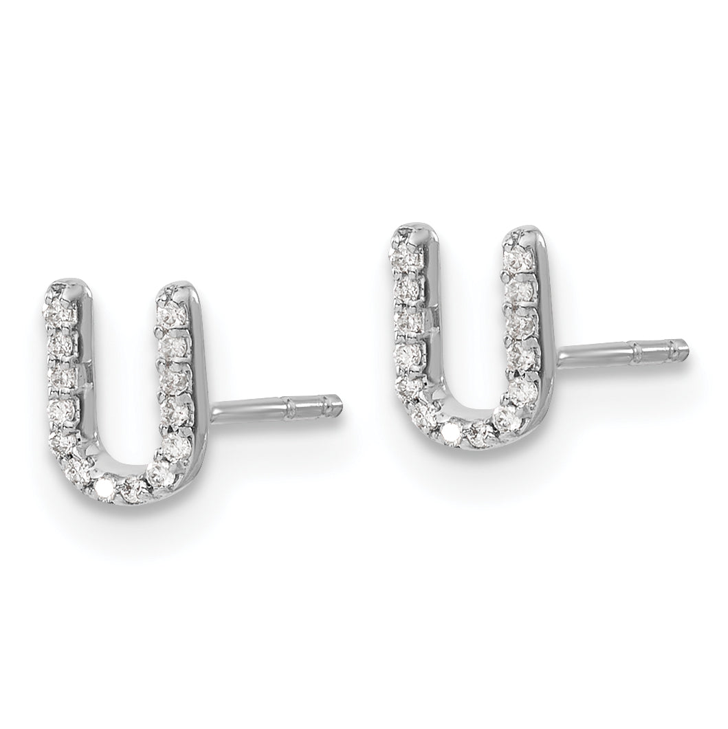 14K White Gold Lab Grown VS/SI+ G+ Diamond Letter U Initial Post Earrings