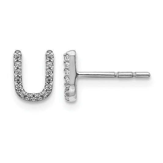 14K White Gold Lab Grown VS/SI+ G+ Diamond Letter U Initial Post Earrings