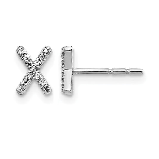 14K White Gold Lab Grown VS/SI+ G+ Diamond Letter X Initial Post Earrings